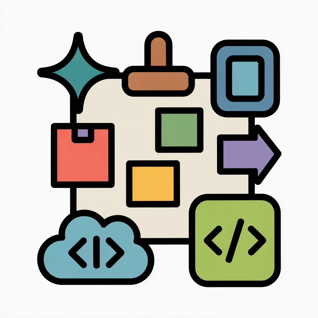 PM painting on canvas while AI robot arm writes code, cloud with mobile device